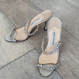 Manolo Blahnik Satin and Crystal Embellished Heels Size 38.5